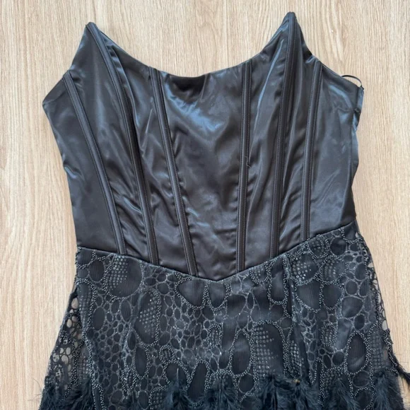 Betsey Johnson Feather beaded sheer strapless maxi dress nwot - Picture 8 of 9